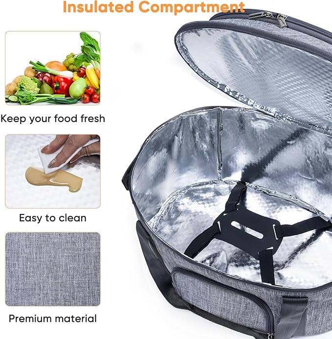 Double-Layer Slow Cooker Carrying Bag for 6-8 Quart CrockPot and Hamlton Beach Slowcooker, Travel Bag with Lid Fastener for Crock-pot, Portable Carrier with See-throught Window(BAG ONLY)
