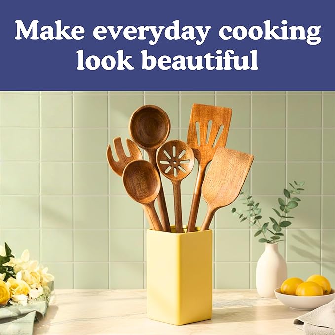 Non-Toxic Cooking Utensils ??6-Piece Kitchen Utensils Set, Glue-Free & One-Piece Wooden Spoons for Cooking, Natural Wooden Utensil Set with Plant-Based Finish, Free of Forever Chemicals