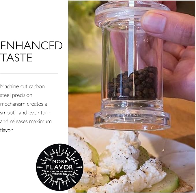 Cole & Mason 505 Refillable Spice Mill - Kitchen & Home Accessory - Table Pepper Grinder - Peppercorn Included - Acrylic - Pepper Mill 5.5"