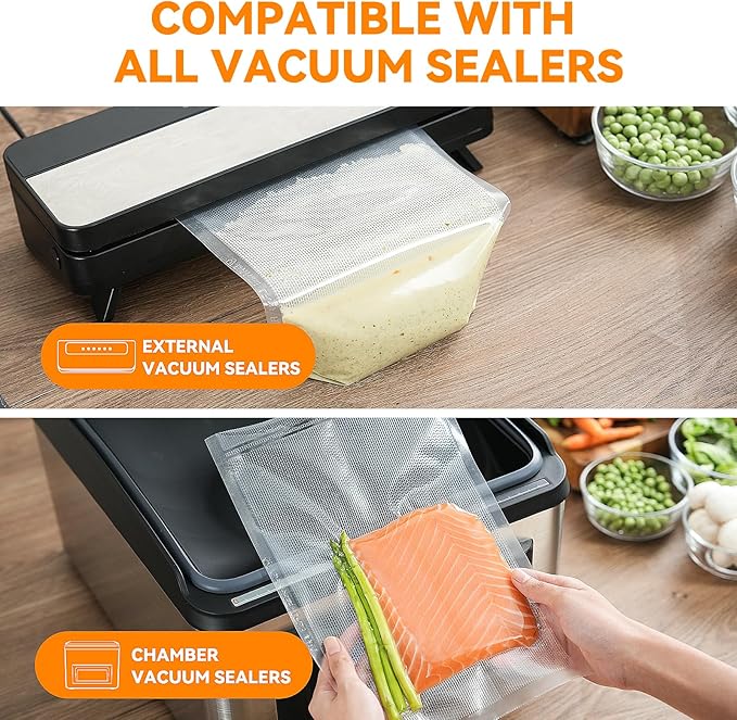 Wevac Vacuum Sealer Bags ??100 Count (6?냉?0??& 8?냉?2??, Heavy-Duty BPA-Free Food Storage Bags, Puncture-Resistant, Freezer & Sous Vide Safe, Compatible with All Vacuum Sealers
