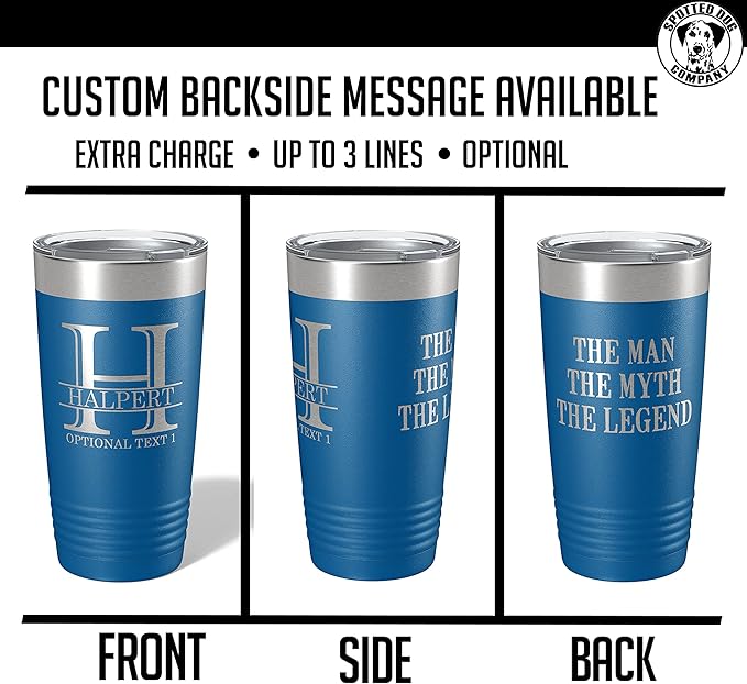 Personalized 20oz (17 Colors) Powder Coated Insulated Stainless Steel Tumbler with Lid, Custom Etched, Customized Engraved Gift Idea for Women Men Her Him, Halpert Monogram Initial Name (Royal Blue)