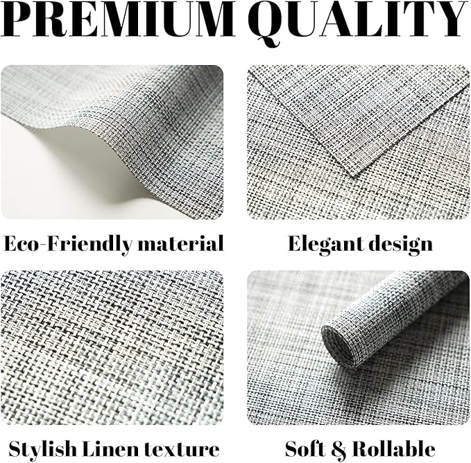 SUMYMERY Placemats Set of 12 Vinyl/Plastic Woven Place Mats for Kitchen Table Indoor/Outdoor Washable Placemat Wipeable Dining Table Mats (Grey,12)