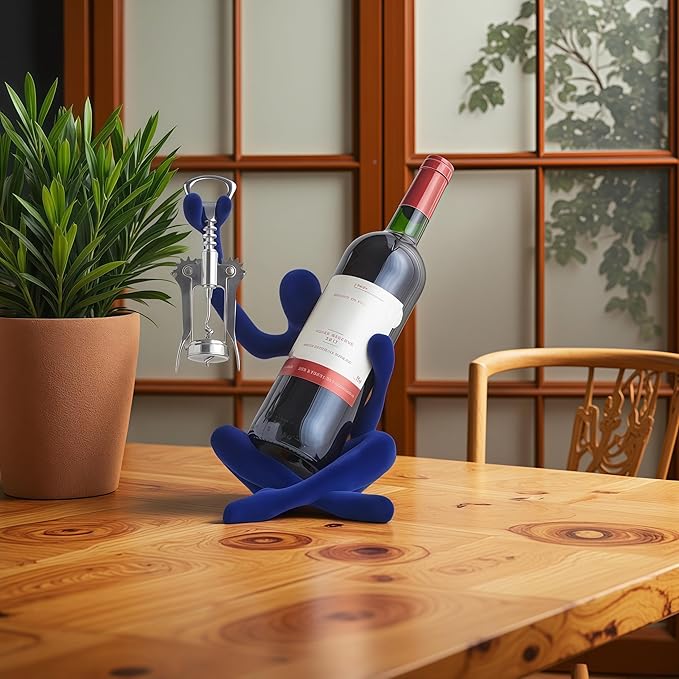 XINXUAN Abstract Wine Bottle Holder Home Decor, Resin Hollow-Out Design Decorative Wine Rack (Flocking - Blue)