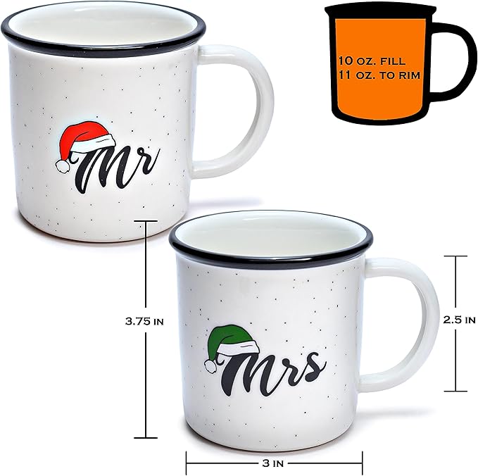 MAINEVENT Mr and Mrs Christmas Mugs Coffee Set of 2 11 Ounce Holiday Mugs