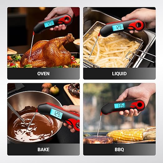 ThermoMaven Professional Meat Thermometer, Instant Read in 0.5 Sec, NIST Certified Accuracy 짹0.5째F, IP67 Waterproof, Ambidextrous Backlight & Auto-Rotating Display, for BBQ/Grill/Cooking, Black&Red