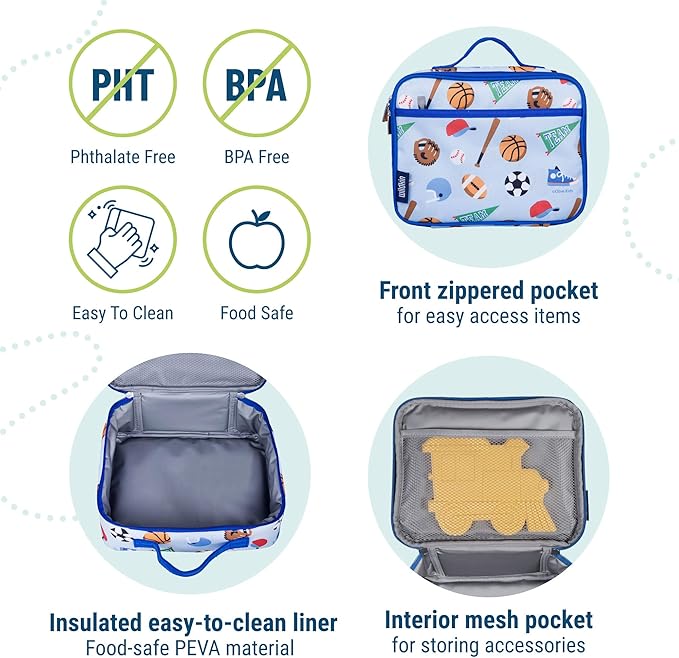 Wildkin Kids Insulated Lunch Box ??Durable and Reusable for School & Travel - Game On