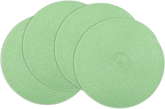 Winknowl Round Braided Placemats Set of 4 Washable Woven Heat Resistant Table Mats for Kitchen Dining Tables 15 inch Round Place Mats (Grass Green,4pcs)