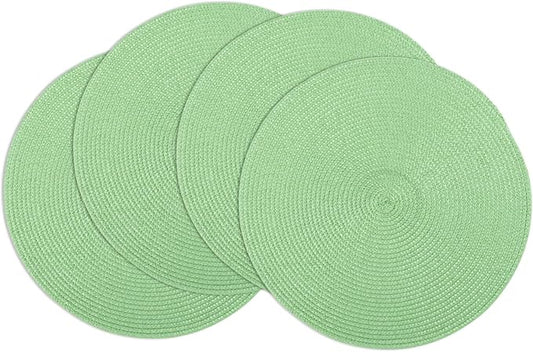 Winknowl Round Braided Placemats Set of 4 Washable Woven Heat Resistant Table Mats for Kitchen Dining Tables 15 inch Round Place Mats (Grass Green,4pcs)
