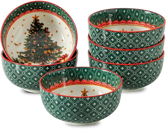 glowworm Christmas Cereal Bowls, 26 Oz Soup Bowls Set of 6 for Kitchen, Bowls Set for Rice, Oatmeal, Dessert, Dishwasher & Microwave safe