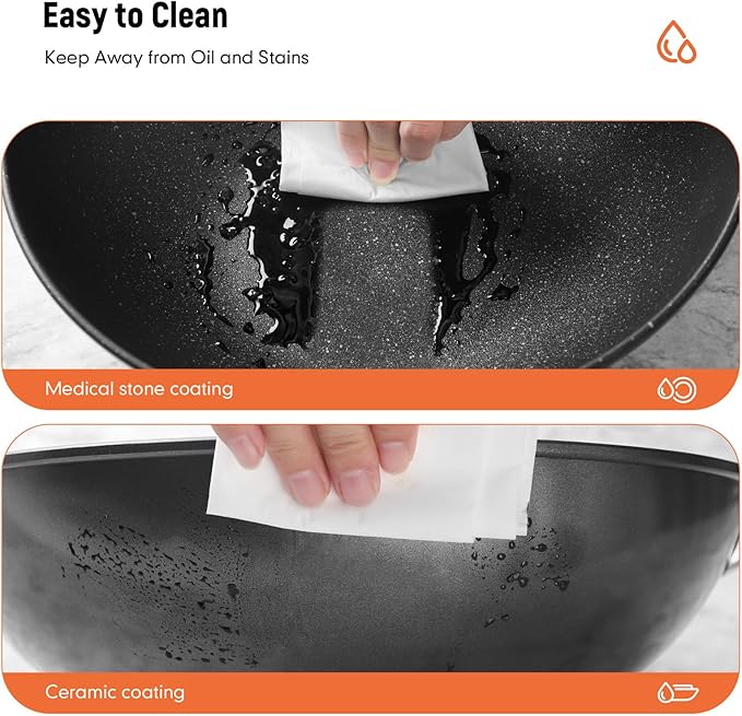 12.5-Inch Carbon Steel Wok Pan with Lid: Woks & Stir-Fry Pans Nonstick with Steamer for Cooking Pan Set, Large Deep Chinese Frying Saute Pan Wok Skillet, Induction Compatible, Stay-Cool Handle, Gifts