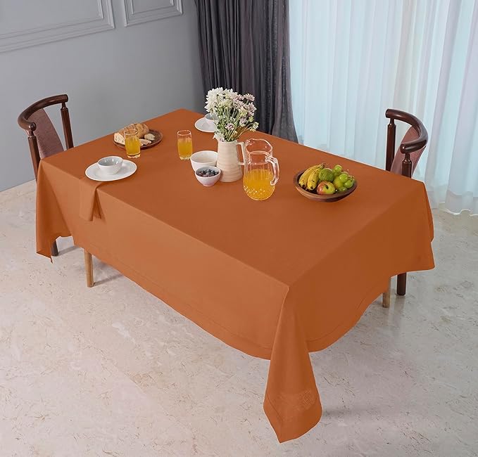 D'Moksha Homes Rust Linen Tablecloth 60 x 144 Inch - 100% Pure Linen Table Cloth for Rectangle Tables - Machine Washable Tablecloth for Spring, Easter