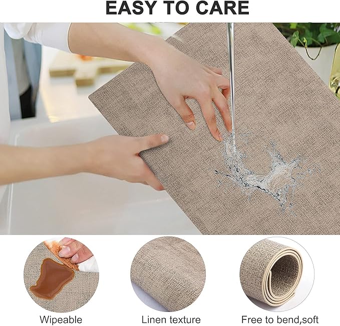 LANDVIEW Leather Heat Resistant Placemats Set of 6 Waterproof Wipeable Washable PU Table Mats,Easy to Clean Anti-Slip Place Mats (Light Brown, 6)