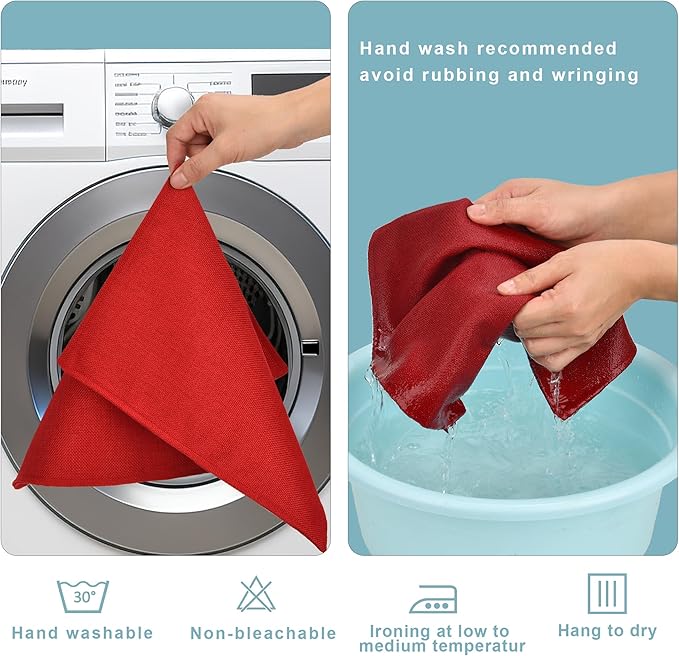 SLKQG Christmas Red Linen Fabric Placemats Set of 4, Heat Resistant & Machine Washable Double-Layered Cloth Placemats for Dining Table, Indoor/Outdoor Use, Non-Slip Kitchen Table Mats (4, Bright Red)