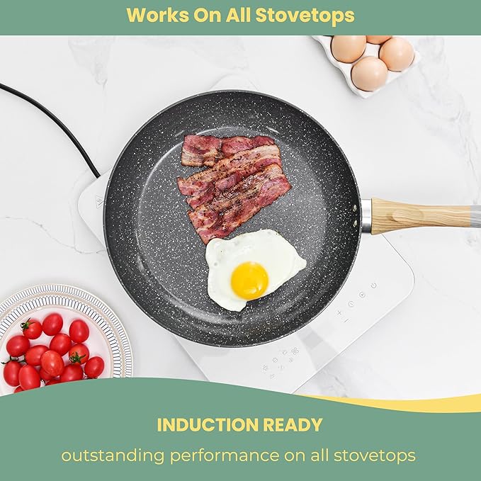 Fry Pan Nonstick 3 Piece, Stretched Aluminium Cookware - 8", 9.5", 11" Skillets Fry Pans with Induction Bottom