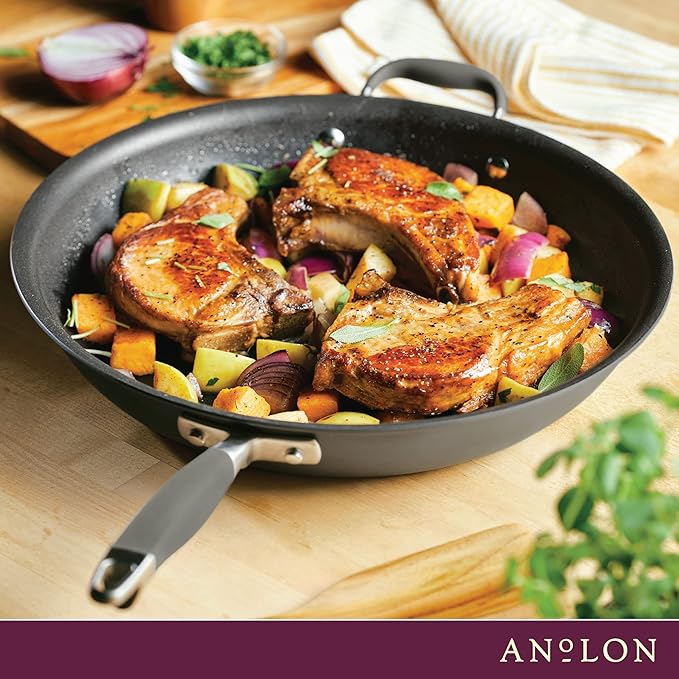 Anolon Advanced Home Hard Anodized Nonstick Frying Pan, 14.5 Inch ??Large Skillet with Helper Handle, 14 Inch Nonstick Frying Pan, Durable Cookware - Moonstone