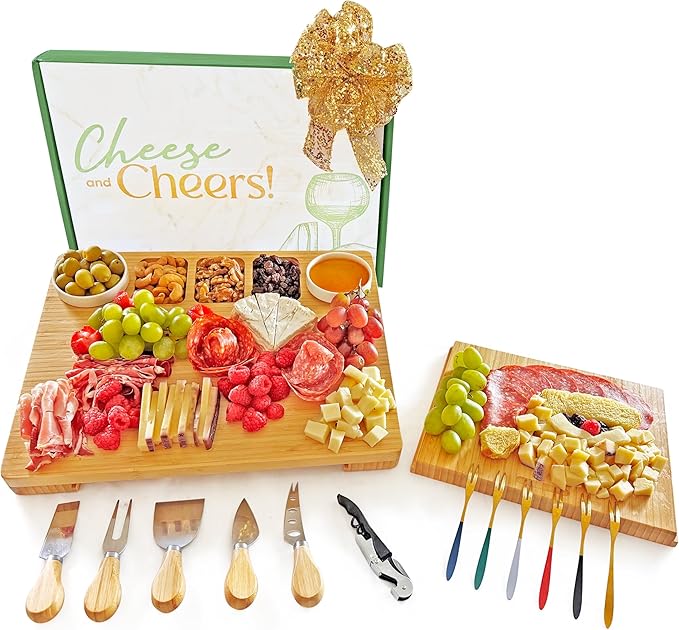 Charcuterie Board and Cheese Board Set with Knives, Bowls, Color Forks & Wine Opener ??Premium Appetizer Platter with Compartments, Eco Friendly Charcuterie Accessories for Stylish Hosts.