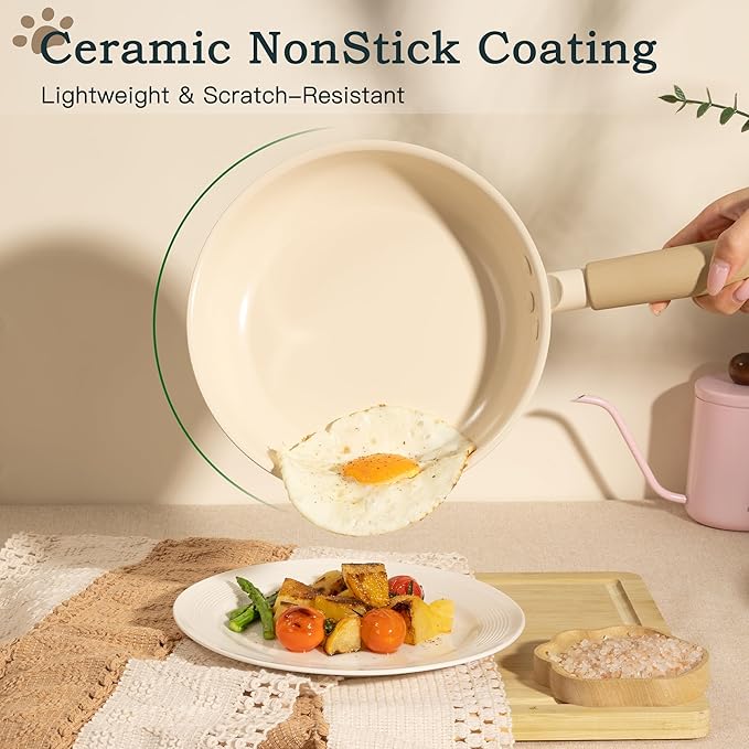 Astercook Pots and Pans Set Non Stick, Ceramic Cookware Set Non Toxic, 18 Pcs Dishwasher Safe Induction Cookware for Everyday Cooking & Kitchen Gifts