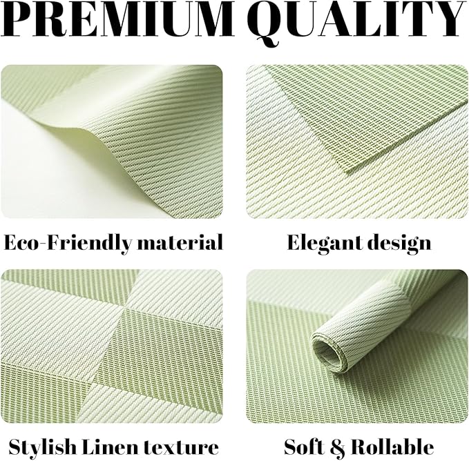 SUMYMERY Placemats Set of 12 Vinyl/Plastic Woven Place Mats for Kitchen Table Indoor/Outdoor Washable Placemat Wipeable Dining Table Mats (Green Cube,12)