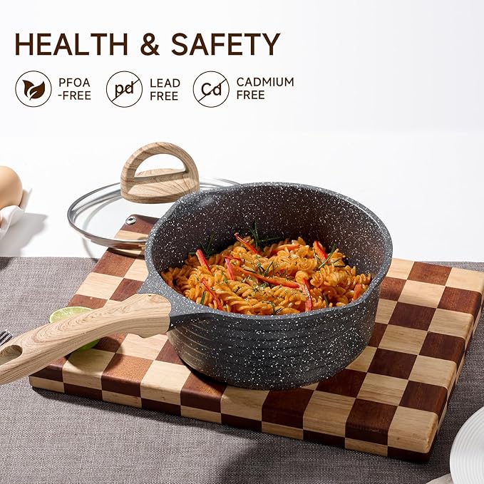 JEETEE Sauce Pan with Lid, Non Stick Small Pot with Coating, Masterclass Cookware Sauce Pot for Cooking, PFOA/PFOS Free Gray 2.0 QT