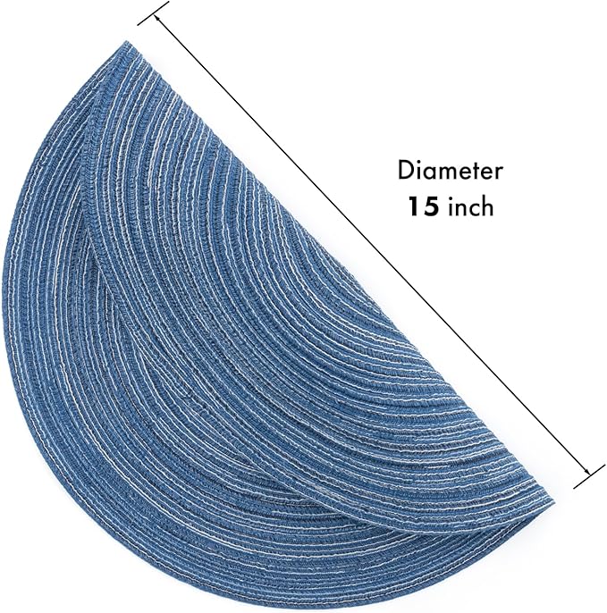 Winknowl Round Braided Placemats Set of 8 Washable Woven Heat Resistant Table Mats for Kitchen Dining Tables 15 inch Round Place Mats (Seascape Blue,8)