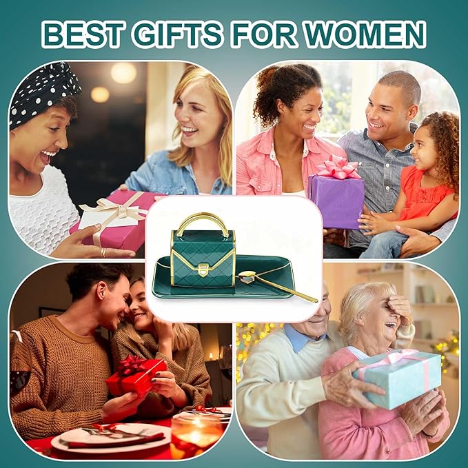 Zubebe 1 Set Coffee Mug Elegant Handbag Shaped Cup Valentine's Day Modern Ceramic Purse Mug with Spoon and Saucer, 10oz Cute Creative Tea Cup for Woman Girls Gift (Dark Green)