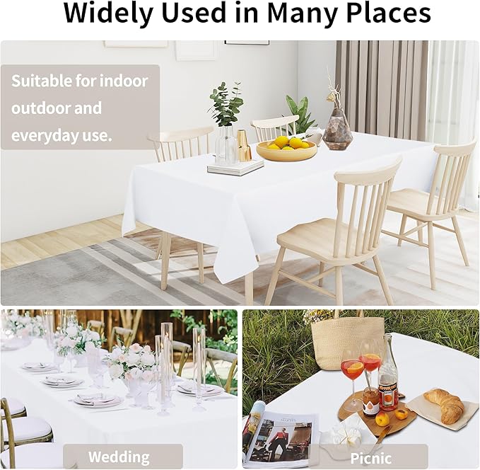 Easy-Going Faux Linen Waterproof Spill-Proof Tablecloth Stain Resistant Rectangle Table Cloth Wrinkle Free Decorative Fabric for Kitchen, Dining, Party, Weddings, Restaurants (60x102 in, White)
