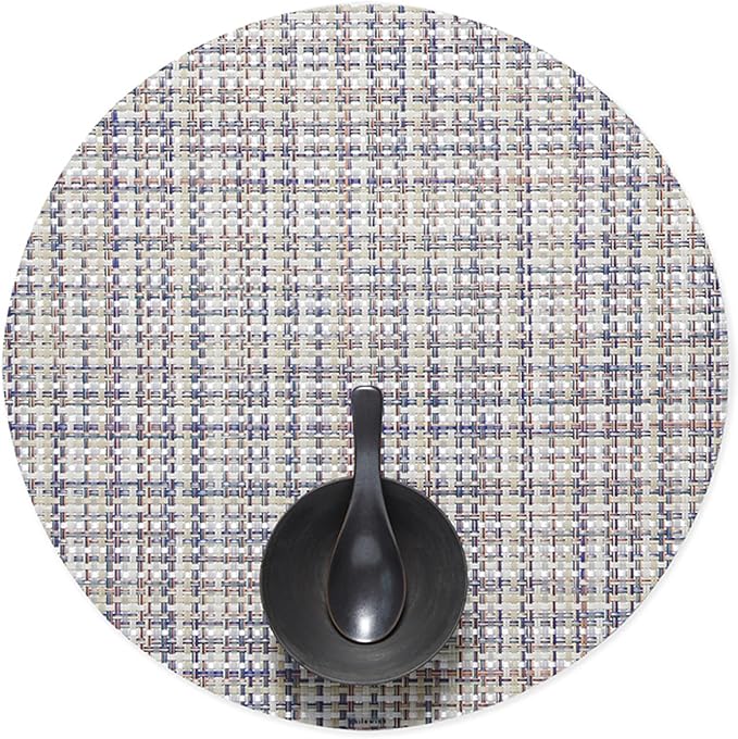 Chilewich Basketweave Placemats in Bon Bon - Set of 4 - Easy Care Woven Tabletop Textiles - Indoor/Outdoor - 15" Round
