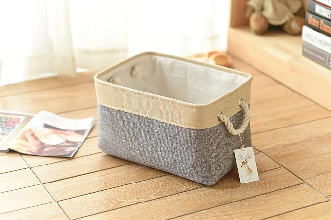 TheWarmHome Storage Basket - 15.7L횞11.8W횞8.3H 1 Pack Large Baskets for Organizing Shelves, Storage Bins for Clothes Book Shelf Home Fabric Storage Cubes (Gold and Grey)