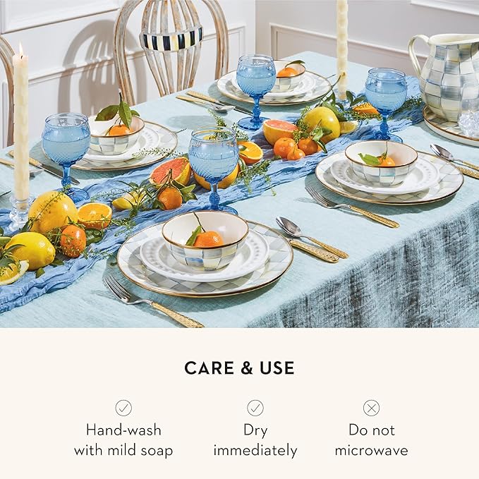 MACKENZIE-CHILDS Enamel Dinner Plate, Decorative Dinnerware Plate, 10 Inches, Set of 1, Gray-and-White Sterling Check