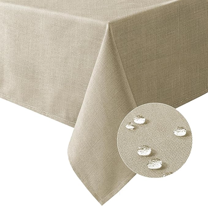 H.VERSAILTEX Linen Textured Table Cloths 60 x 84 Inch Premium Solid Tablecloth Spill-Proof Waterproof Table Cover for Dining Buffet Feature Extra Soft and Thick Fabric Wrinkle Free, Taupe