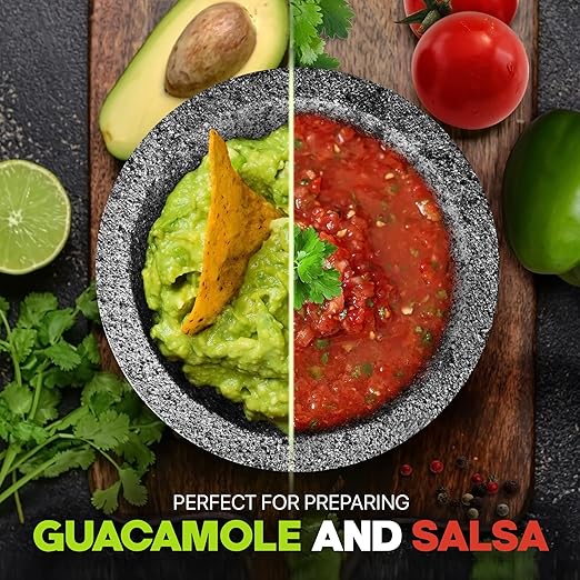 Umien Granite Mortar and Pestle Set - 8-Inch Natural Stone Molcajete with Avocado Tool - 3.5 Cup Capacity for Spices, Herbs, Pestos & Guacamole - Premium Kitchen Christmas Gift (Grey)