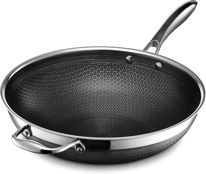 HexClad Hybrid Nonstick 12-Inch Wok, Stay-Cool Handle, Dishwasher-Friendly, Oven-Safe Up to 900째F, Induction Ready, Compatible with All Cooktops