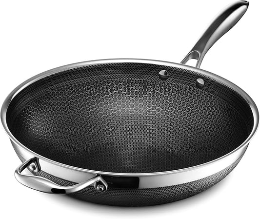HexClad Hybrid Nonstick 12-Inch Wok, Stay-Cool Handle, Dishwasher-Friendly, Oven-Safe Up to 900째F, Induction Ready, Compatible with All Cooktops