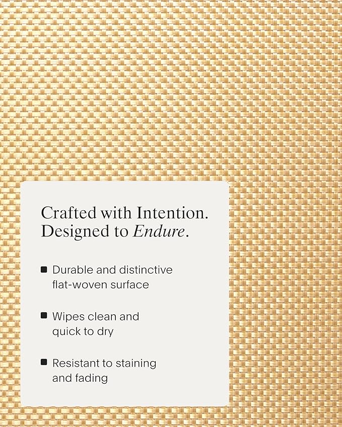 Chilewich Basketweave Placemats in Gilded- Set of 4 - Easy Care Woven Tabletop Textiles - Indoor/Outdoor - 19" x 14" Rectangle