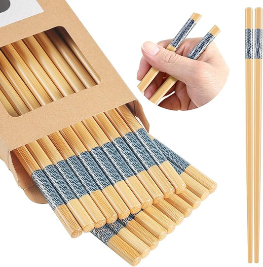 10Pairs Bamboo Chopsticks Reusable | Dishwasher Safe | Non slip | Chinese -（9.45in）