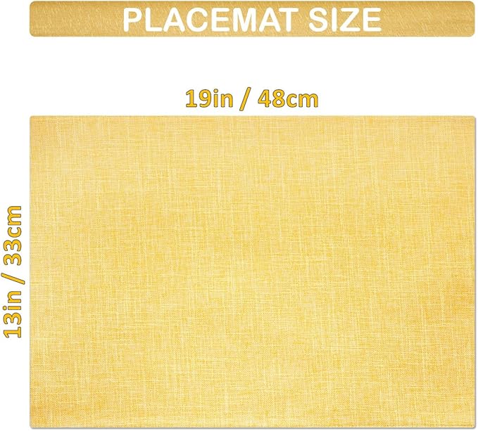 HOMEYNICE Placemat Set-Washable Place Mats for Parties, Elegant Table Mats for Kitchen Table, Set of 4 Dining Table Placemats, Heat-Resistant Cloth Placemats for Indoor and Outdoor,13x19-Yellow
