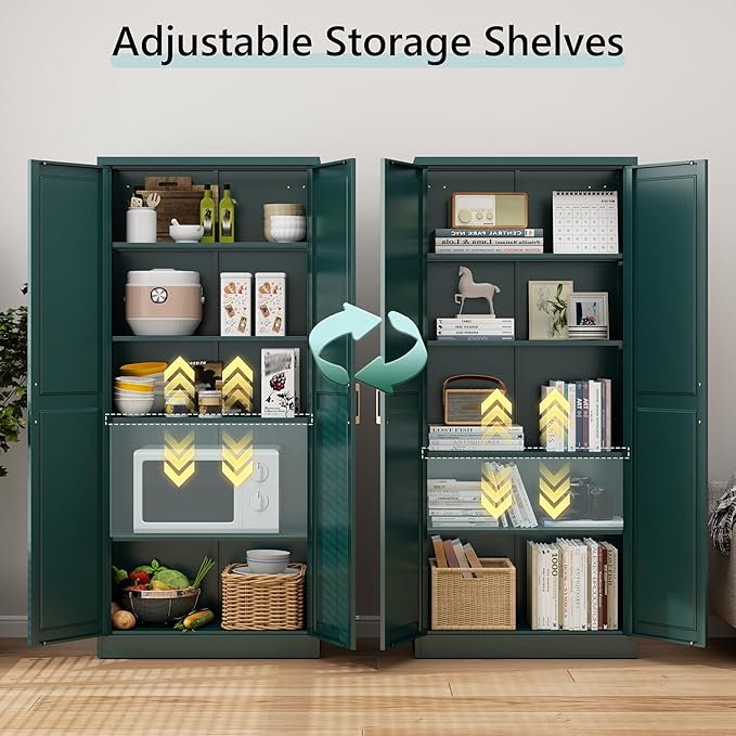 71??Metal Tall Kitchen Pantry Cabinet,Storage Cabinet with Doors and Adjustable Shelves,Modern Kitchen Hutch Cabinet,Freestanding Cupboard for Dining Living Room