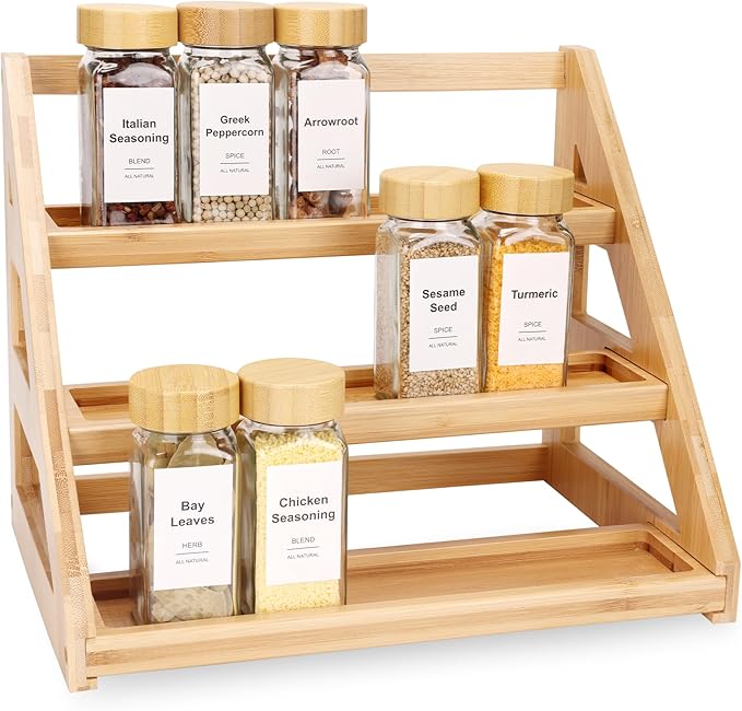Bamboo 3 Tier Spice racks, Kitchen Seasoning Spices Rack, Suitable for Spice Organizers Such as Sitchen Countertops, Stoves, Sorage Rooms (S)