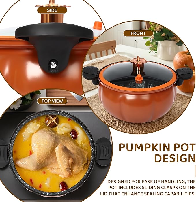 8l/2.11gal stainless steel pressure cooker,ollas de presi처n para cocinar,Non-Stick Pumpkin Shaped Soup Pot, Multi-Function Micro Pressure Cooker,Anti-Explosion Safe,Heat-Resistant & Anti-Scald