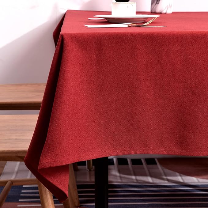 BALCONY & FALCON Table Cloth for 6 Foot Rectangle Tables ??Waterproof, Wrinkle-Free Farmhouse Tablecloth for Dining, Kitchen, Wedding, Baby Shower & Christmas Holiday Gatherings (Red, 55" x 95")