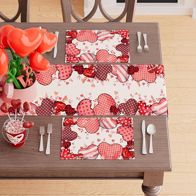 XCHI Love Hearts Valentine's Day Placemats Set of 4 Table Mats for Party Home Kitchen Dining Table Decorations 12x18 Inch