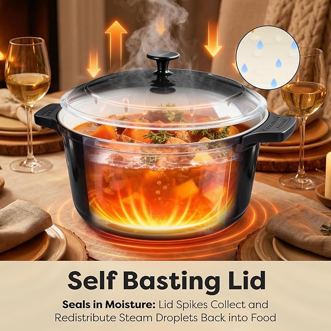 Gotham Steel 5 Qt Lightweight Dutch Oven Pot with Lid & Holders, Ceramic Non Toxic, Oven Safe & Even Heat Retaining Dutch Oven for Bread Baking Sourdough, Soup, Casserole, 70% Lighter than Cast Iron