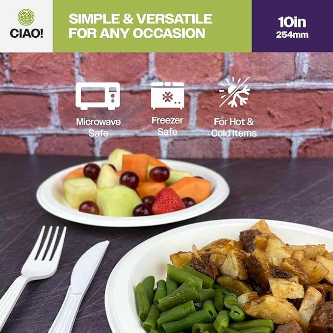 CIAO! 10.25" White Heavy Weight Plastic Plate Mineral Filled Polypropylyne MFPP (Case of 400)