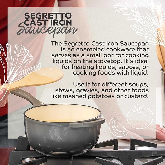 Small Sauce Pan with Lid, 2.13 QT Bianco Perla (Off-White) Sauce Pot, Small Pot with Stay Cool Helper Handle and Tight-Fitting Lid- Segretto Cookware