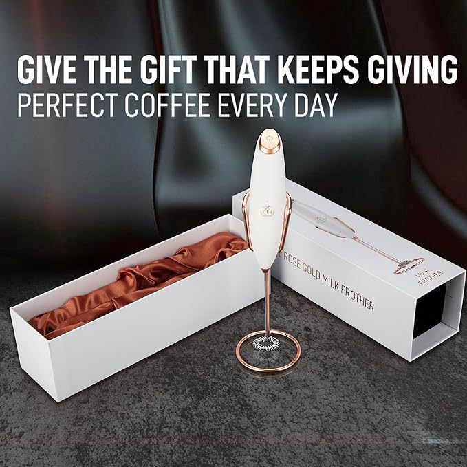Zulay Kitchen Executive Series Luxury Gift Milk Frother with 4 Duracell Batteries ??Handheld Electric Foam Maker for Coffee, Lattes & Hot Chocolate ??Deluxe Finish, Ultimate Gift for Coffee Lovers