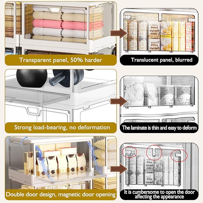 Clear Storage Bin with Lid 3 Pack ?륲tackable & Sturdy??Plastic Multifunctional Folding Storage Bins for Bedroom, Living Room, Study,Room, 23 QT Folding Box with Magnetic Door
