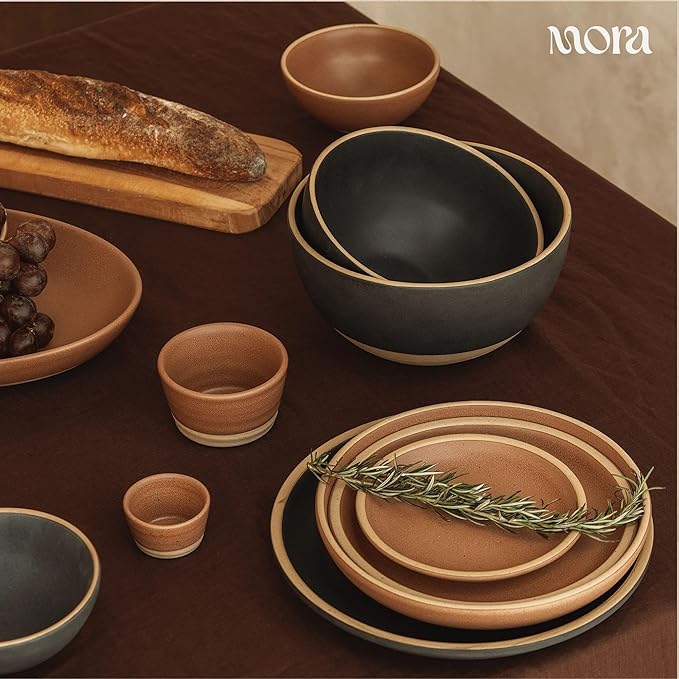 MORA Small Plates Set of 4, 6.5 inch Ceramic Pottery Dessert Plates - Microwave, Oven and Dishwasher Safe - Terracotta