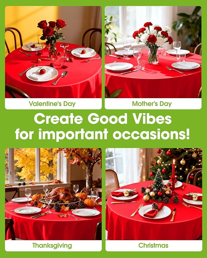Pureegg Plastic Table Cloth Disposable 12 Pack, 84'' Round Table Cloths, Valentines Day, Thanksgiving, Christmas Decorations, Fall Tablecloths, Round, Plastic Cover, Leakproof & Sturdy, Red