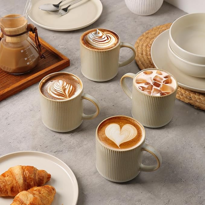 MONITO Coffee Mugs Set of 6, 16 oz Mugs Set, Ceramic Coffee Cups with Large Handles, Suitable for Lattes, Hot tea, Cappuccinos, Mochas and Cocoa,Bonbon Beige