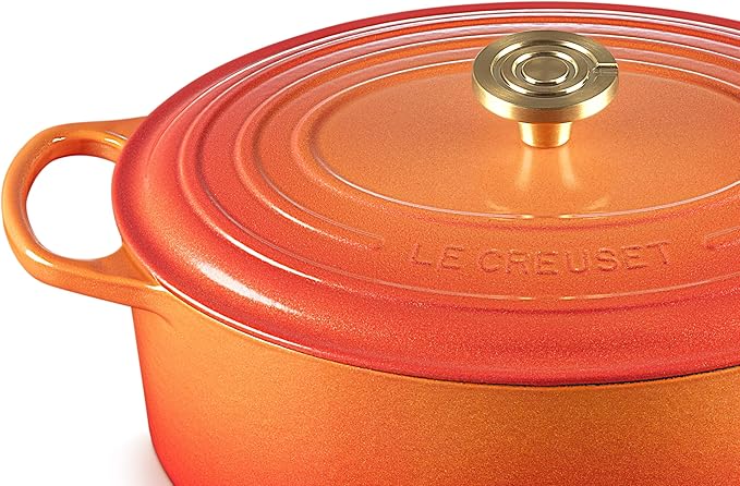 Le Creuset Enameled Cast Iron Signature Oval Dutch Oven, 15.5 qt., Flamme Doree with Crucible Knob
